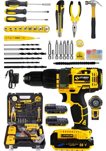 Txf Seri 58 V 8 Amp Yeni Nesil Lion Akülü Vidalama Matkap 100 Pcs Combo Set Otomatik