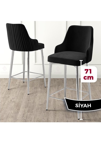 Concept Enox Serisi 6 Adet Mutfak Bar Sandalyesi Babyface Kumaş Krom Kaplama Metal Ayak