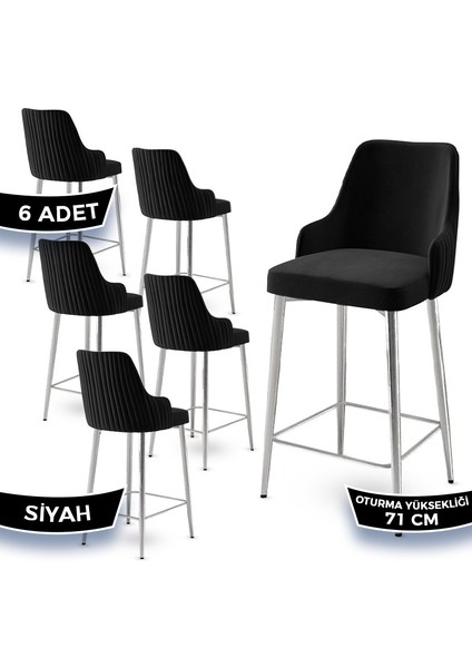 Concept Enox Serisi 6 Adet Mutfak Bar Sandalyesi Babyface Kumaş Krom Kaplama Metal Ayak