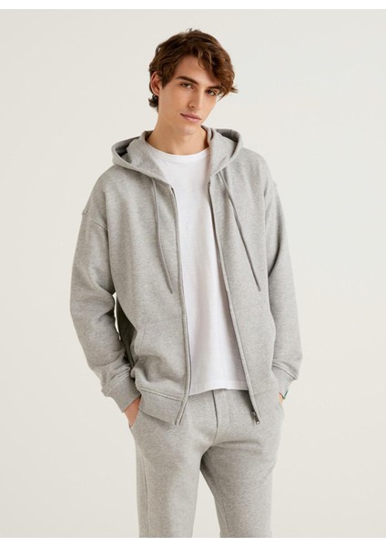 Kapüşon Yaka Gri Melanj Erkek Sweatshırt 123P3J68U5001