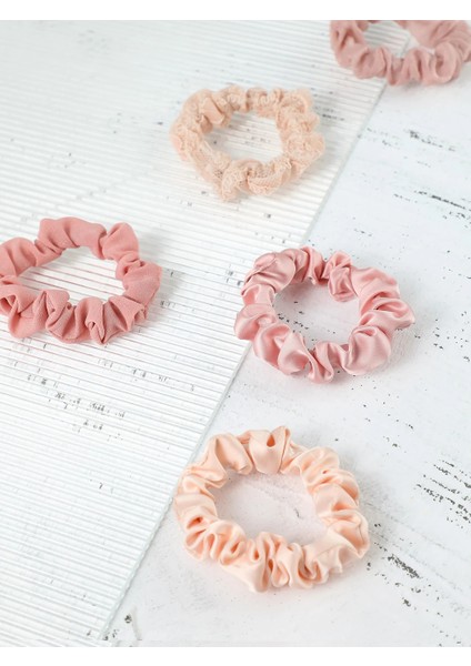 5'li Kumaş Saç Lastiği Seti Pembe