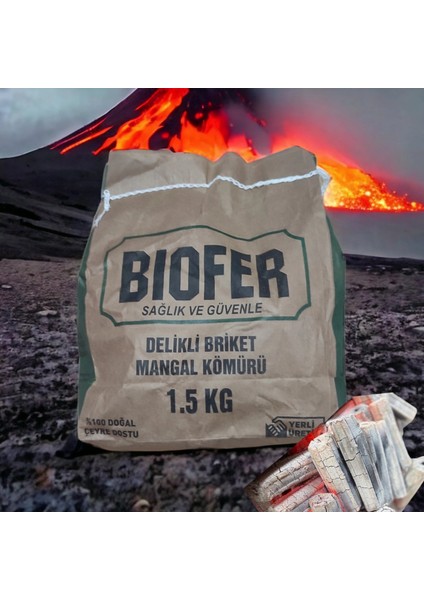 Organik Delikli Briket Mangal Kömürü 1.5 Kg ( 6 Saat 7800 Kcal/kg )