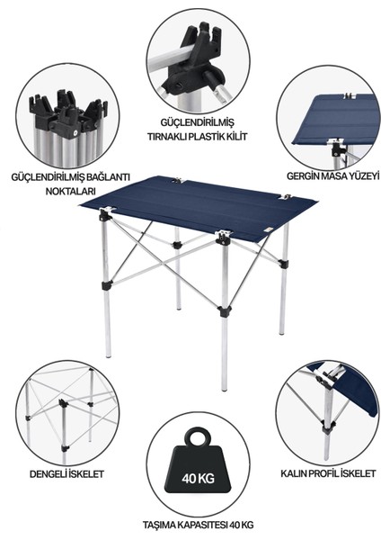 50X70 cm Kamp Masası Katlanabilir Masa, Piknik Bahçe Balkon Plaj Masası, Taşıma Çantalı Masa-Lacivert fiyatları