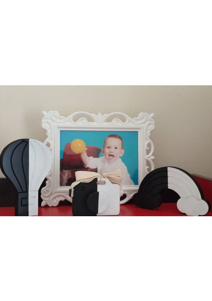 Doğal Ahşap Gökkuşağı + Balon + Fotoğraf Makinesi Beşiktaşlı Renklere Özel 3 Lü Set