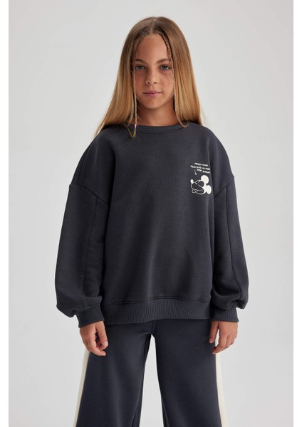 Kız Çocuk Disney Mickey & Minnie Oversize Fit Bisiklet Yaka Sweatshirt A5604A823AU