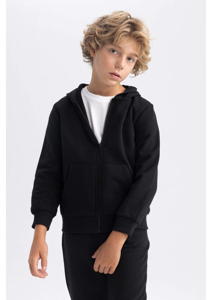 Erkek Çocuk Siyah Kapüşonlu Pike Okul Hırkası X5844A623AU fırsatları