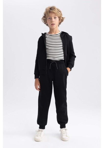 Erkek Çocuk Siyah Kalın Sweatshirt Kumaşı Okul Eşofman Altı W0773A623WN