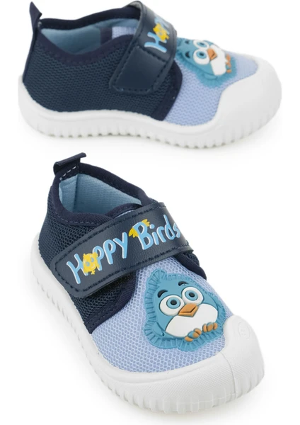 Yazlık Bebe Erkek Keten Happy Bird Cırt Cırtlı Ayarlanabilir Ayakkabı