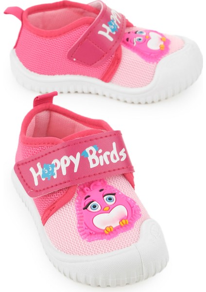 Yazlık Keten Kız Bebe Happy Birds Cırtlı Ayarlanabilir Ayakkabı