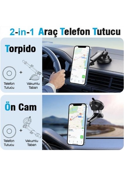 Teleskopik Magsafe Iphone Araç Tutucu Torpido Üzeri Araç Tutucu Ön Cam Araç Tutucu Vakumlu