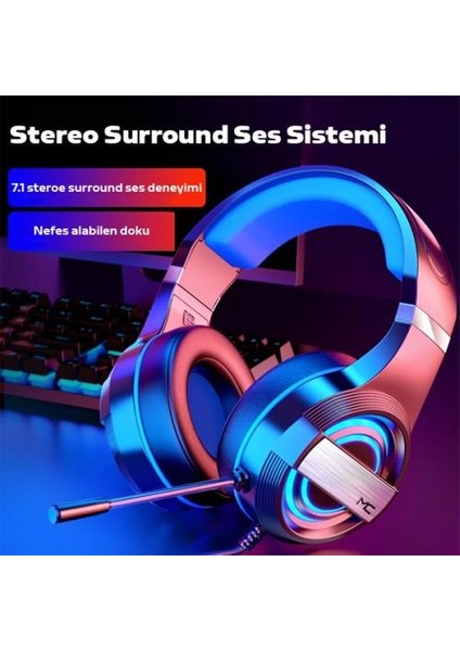 Profesyonel Oyuncu Kulaklığı 3.5mm Jack Rgb Işıklı Mikrofonlu 7.1 Stereo Katlanabilir Oyuncu Kulaklık