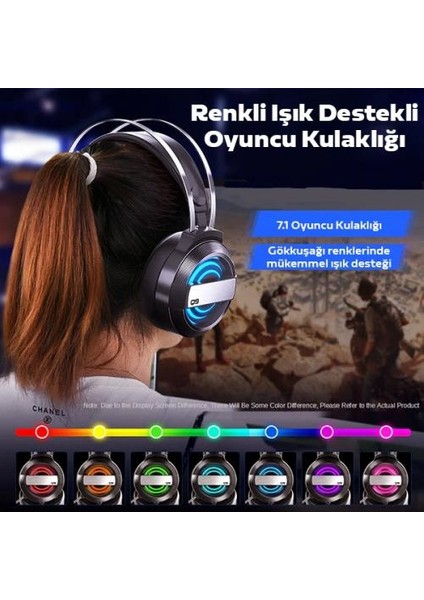 Profesyonel Oyuncu Kulaklığı 3.5mm Jack Rgb Işıklı Mikrofonlu 7.1 Stereo Katlanabilir Oyuncu Kulaklık