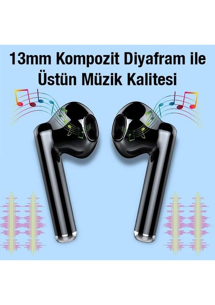 Bluetooth Vers.5.3 13MM Diyafram Ultra Hafif Kulakiçi Bluetooth Kulaklık Çift Mikrofonlu Kulaklık