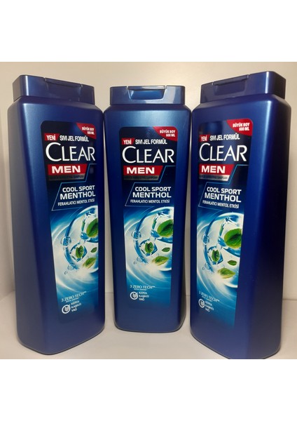 Men Cool Sport Menthol 600 ml Sıvı Jel Formül Şampuan x 3 Adet