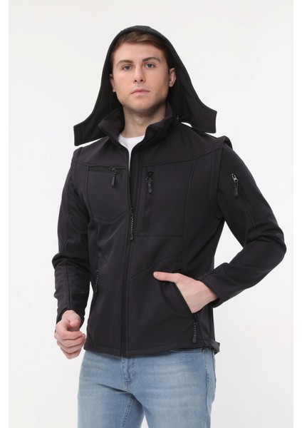 Taktikal Softshell Mont Kollar ve Kapşon Çıkabilir Erkek Füme