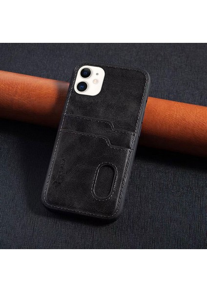 Apple iPhone 12 Uyumlu Kılıf Zebana Kartlıklı Lüx Deri Kılıf Siyah