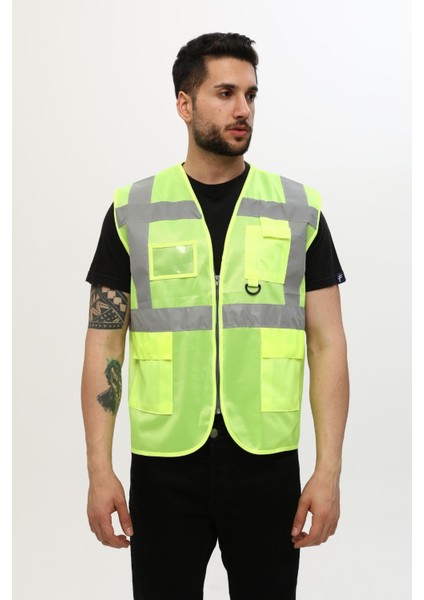 Mühendis Yeleği Yönetici Ikaz Yeleği Reflektörlü Neon Sarı
