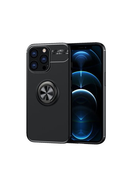 Apple iPhone 13 Pro Max Kılıf Metal Yüzüklü Standlı Yumuşak Ravel Silikon Kapak