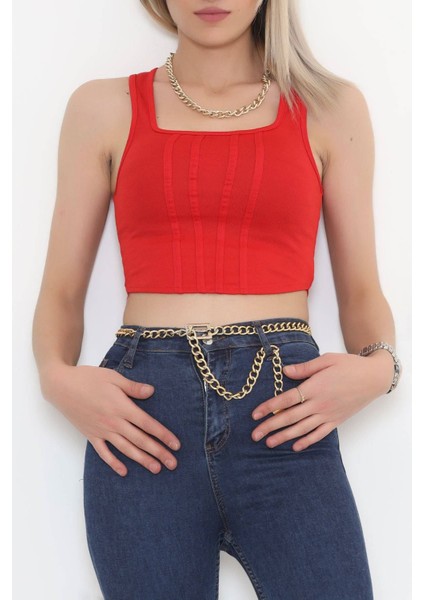 Kare Yaka Crop Kırmızı