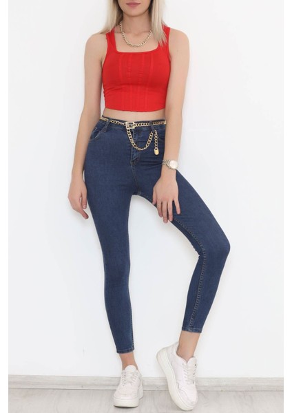 Kare Yaka Crop Kırmızı indirimleri