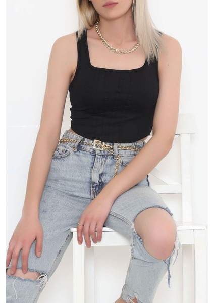 Kare Yaka Crop Siyah