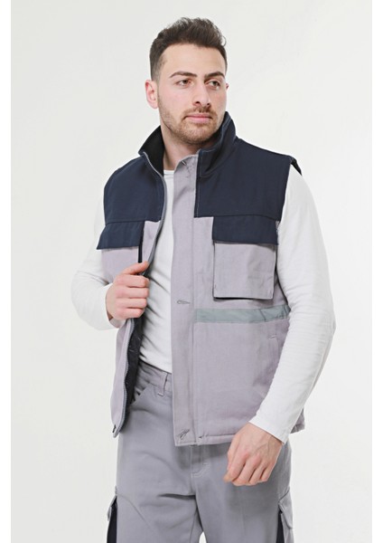 Iş Yeleği Astarlı Kışlık 7-7 Kumaş 5 Cepli Gri Erkek modelleri