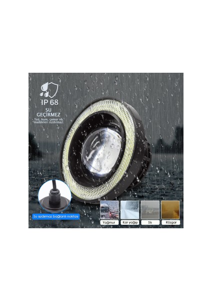 Mercekli Angel LED Halkalı Sis Far 76MM Su Geçirmez Angel Renk Seçenekli (Beyaz, Buz Mavi, Turuncu) modelleri