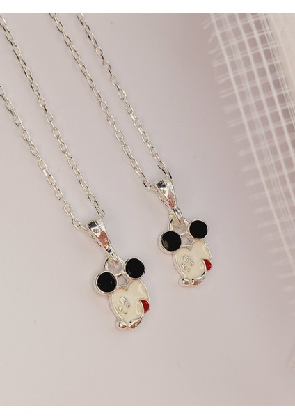 925 Ayar Gümüş Beyaz Mineli Best Frıend Arkadaşlık Mıckey Mause Çocuk Kolye Yılbaşı Yeni Yıl Hediye fiyatları