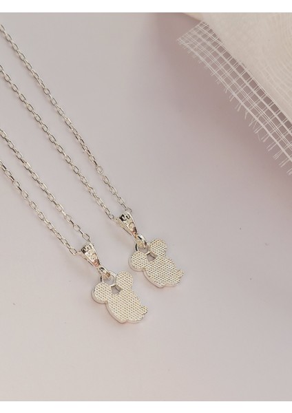 925 Ayar Gümüş Beyaz Mineli Best Frıend Arkadaşlık Mıckey Mause Çocuk Kolye Yılbaşı Yeni Yıl Hediye modelleri