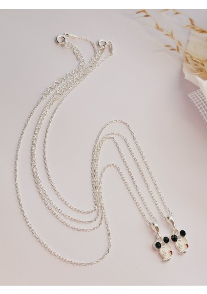 925 Ayar Gümüş Beyaz Mineli Best Frıend Arkadaşlık Mıckey Mause Çocuk Kolye Yılbaşı Yeni Yıl Hediye