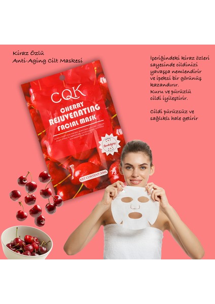 5 Adet Kiraz Çiçeği Kuru ve Pürüzlü Ciltlere Uygun Kağıt Maske Cherry Face Mask 30ML XLM0199