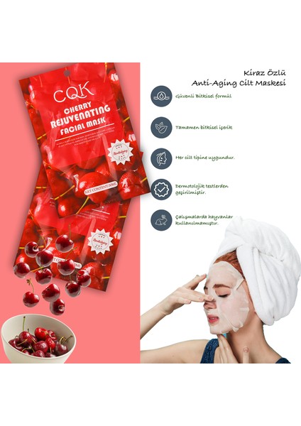 5 Adet Kiraz Çiçeği Kuru ve Pürüzlü Ciltlere Uygun Kağıt Maske Cherry Face Mask 30ML XLM0199