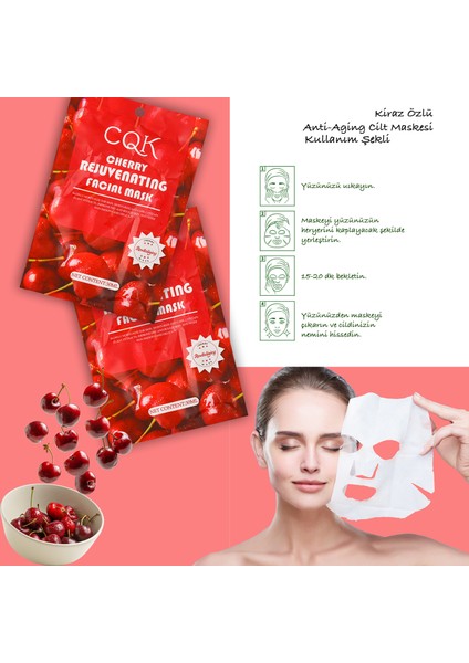 5 Adet Kiraz Çiçeği Kuru ve Pürüzlü Ciltlere Uygun Kağıt Maske Cherry Face Mask 30ML XLM0199