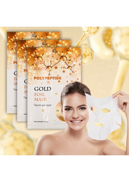 3 Adet Altın Folyo Peg-40 Hint Yağı Aydınlatıcı Yüz Maskesi Gold Foil Mask 30ML XLM335