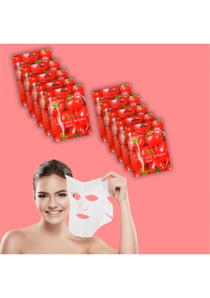 10 Adet Domates Suyu Onarıcı Yüz Maskesi Aqua Hydration Mask XLM90