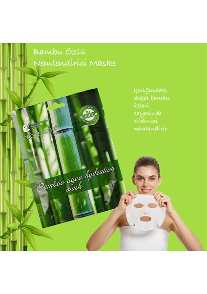 3 Adet Bambu Öz Yaprağı Yüz Maskesi Aqua Hydration Mask Bambusa Vulgaris XLM92