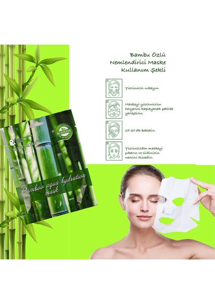 3 Adet Bambu Öz Yaprağı Yüz Maskesi Aqua Hydration Mask Bambusa Vulgaris XLM92