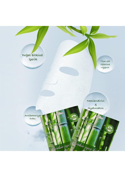 3 Adet Bambu Öz Yaprağı Yüz Maskesi Aqua Hydration Mask Bambusa Vulgaris XLM92