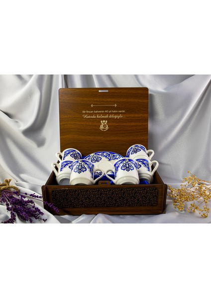 6'lı Ahşap Kutulu Porselen Fincan Takımı