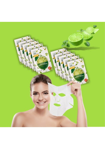 10 Adet Lime Limon Hydrating Yüz Maskesi Lime Mask Aydınlatıcı Dengeleyici XLM380