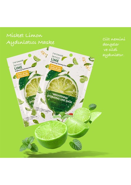 10 Adet Lime Limon Hydrating Yüz Maskesi Lime Mask Aydınlatıcı Dengeleyici XLM380