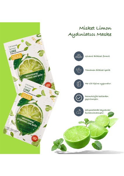 10 Adet Lime Limon Hydrating Yüz Maskesi Lime Mask Aydınlatıcı Dengeleyici XLM380