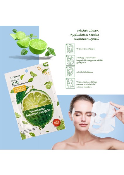 10 Adet Lime Limon Hydrating Yüz Maskesi Lime Mask Aydınlatıcı Dengeleyici XLM380