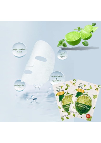 10 Adet Lime Limon Hydrating Yüz Maskesi Lime Mask Aydınlatıcı Dengeleyici XLM380