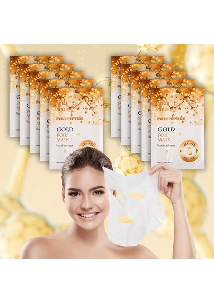 10 Adet Altın Folyo Peg-40 Hint Yağı Aydınlatıcı Yüz Maskesi Gold Mask 30ML XLM335