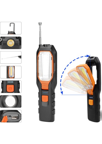 El Feneri 4 Modlu 90° Akrobat LED Çalışma Işığı Iş Lambası Darbeye Dayanıklı Mıknatıslı Fener 8W
