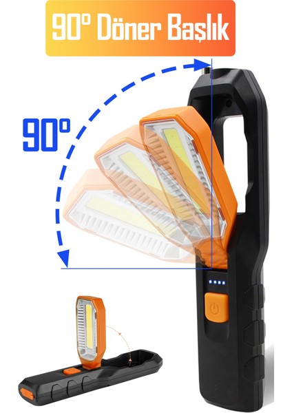 El Feneri 4 Modlu 90° Akrobat LED Çalışma Işığı Iş Lambası Darbeye Dayanıklı Mıknatıslı Fener 8W modelleri