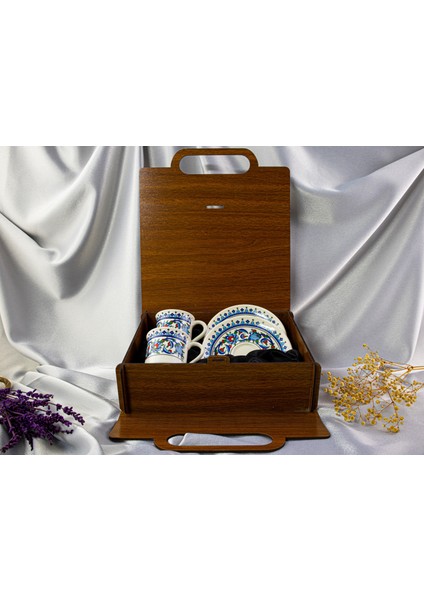 2'li Ahşap Kutulu Porselen Fincan Takımı