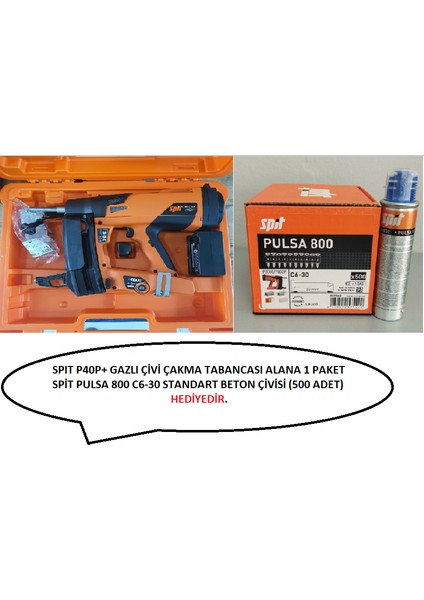 Spıt P40P +Gazlı Çivi Çakma Tabancası Alana 1 Paket Spit Pulsa 800 C6-30 Standart Çivi