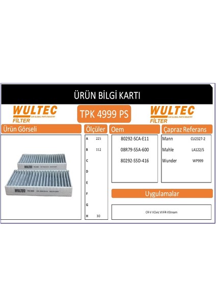 TPK 4999 Honda Civic Vıı 1.3 -1.4i -1.6i Uyumlu Polen Filtresi fiyatları